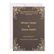 Bruine huwelijksuitnodiging met  bloemen