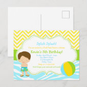 Bruine Jongen Pool Party Bash Feest Briefkaart (Voorkant / Achterkant)