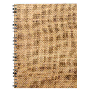 Bruine juten zak: geweven doek achtergrond notitieboek