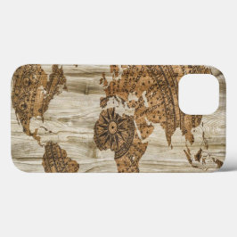 Bruine kaart van de werelddruk iPhone 13 hoesje