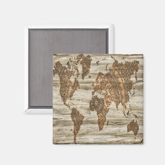 Bruine kaart van de werelddruk magneet (Voorkant / Achterkant)