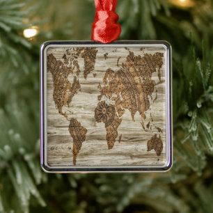 Bruine kaart van de werelddruk metalen ornament