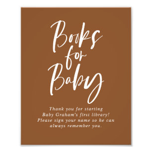 Bruine kalligrafie boeken voor babyshower bord foto afdruk