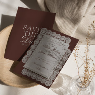 Bruine kant vintage 'Old Money' bruidsuitnodiging Save The Date