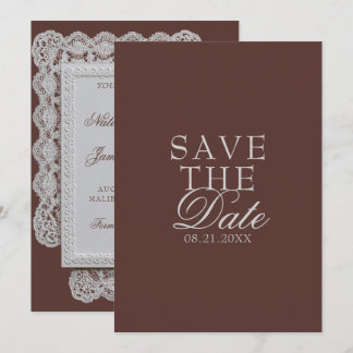 Bruine kant vintage 'Old Money' bruidsuitnodiging Save The Date