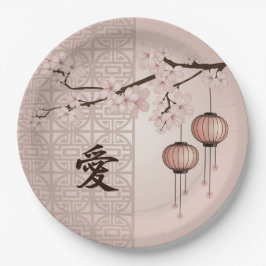 Bruine kantlantaarns en bloesem "Liefde" Papieren Bordje