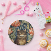 Bruine kat en pioen bloemen art nouveau papieren bordje (Feest)