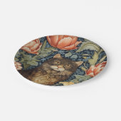 Bruine kat en pioen bloemen art nouveau papieren bordje (Gekanteld)