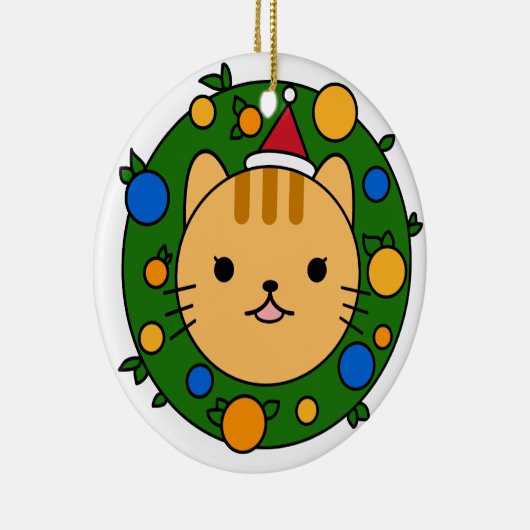 Bruine kat kerstmis | Aangepast rood Pet Keramisch Ornament (Rechts)