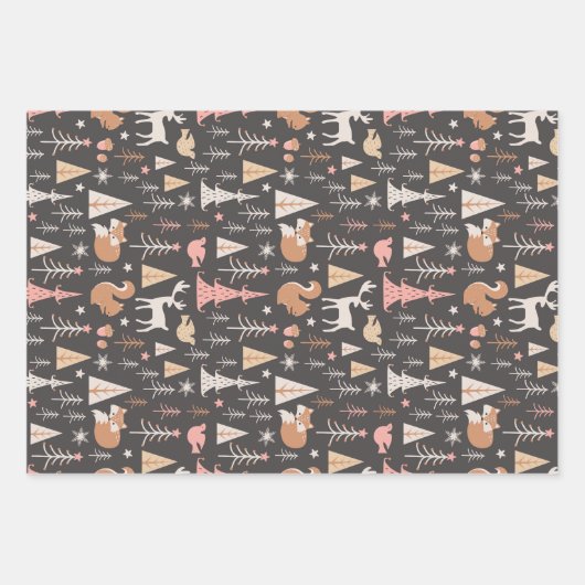 Bruine Kerstmis Moderne bomen set van 3 Inpakpapier Vel (Voorkant 3)