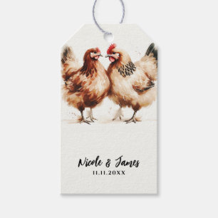 Bruine Kippen Aquarel Rustieke Bruiloft Cadeaulabel