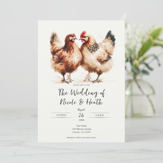 Bruine kippen Waterverf rustieke bruiloft Kaart (Staand voorkant)