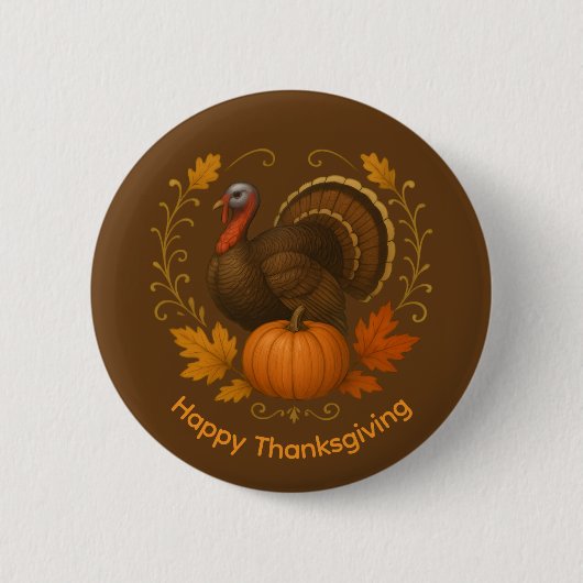 Bruine knop - Prettig Thanksgiving Ronde Button 5,7 Cm (Voorkant)