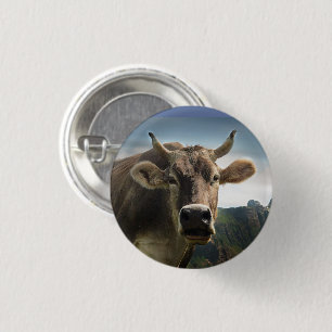 Bruine Koe Face Ronde Button 3,2 Cm