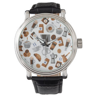 Bruine koffie en croissant Pattern Horloge