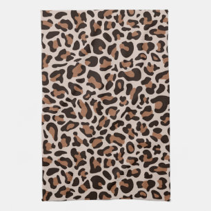 Bruine koffie luipaardprint retro keukenhanddoek