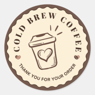 Bruine koffiestickerrol Minimaal cafélogo Ronde Sticker