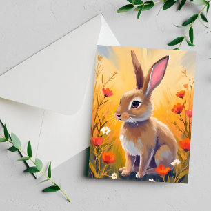 Bruine Konijn Bloemrijk Veld Dieren Schilderij Kaa