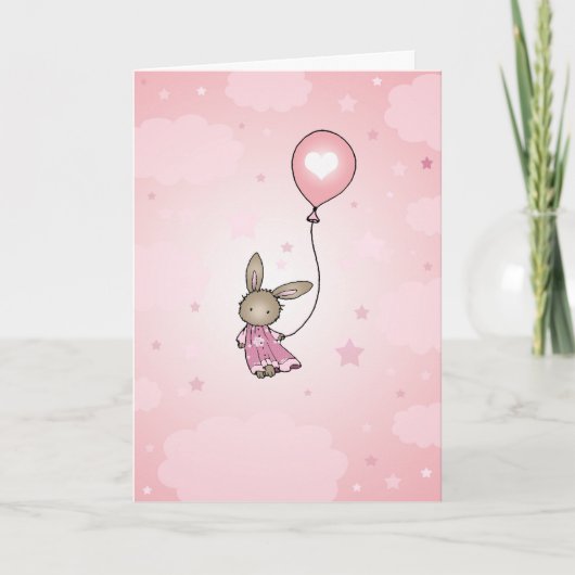 Bruine Konijn in Roze Verjaardagskaart Kaart (Voorkant)