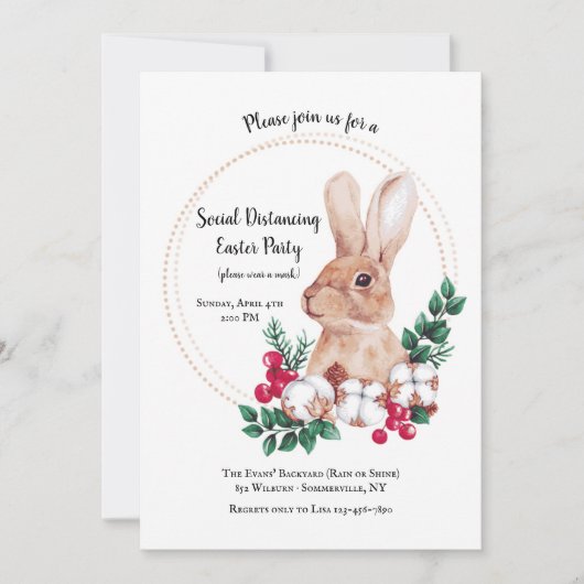 Bruine Konijn Sociale Afstand Easter Feestje Kaart (Voorkant)