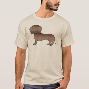 Bruine Korthaar Dachshund Schattige Cartoon Hond T-shirt