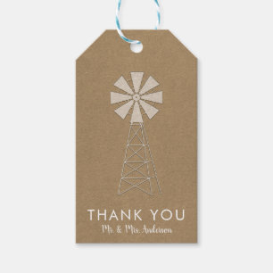Bruine Kraft Boerderij Windmolen Moderne Trouw Cadeaulabel