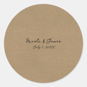 Bruine Kraft Minimal Moderne Trouwdag Ronde Sticker