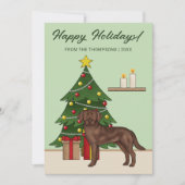 Bruine Labrador Retriever Green Feestelijke Kerst Feestdagenkaart (Voorkant)