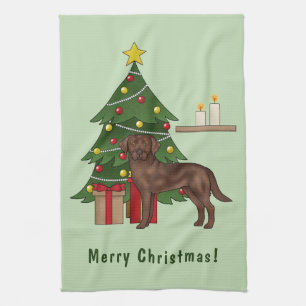 Bruine labrador retriever hond met kerstboom theedoek