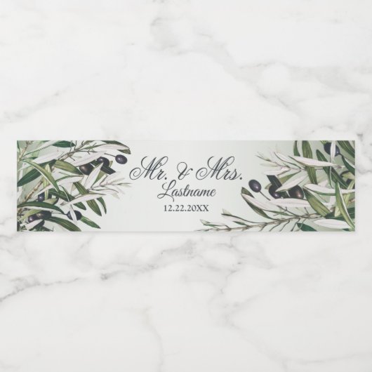 Bruine lederen zwarte olijven Elegant Waterfles Etiket (Enkel label)