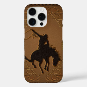 Bruine Leren Look Wilde Westen Rustieke Cowboy iPhone 16 Pro Hoesje