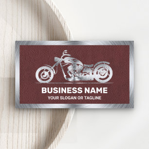 Bruine Leren Stalen Motorfiets Motor Mechanic Visitekaartje