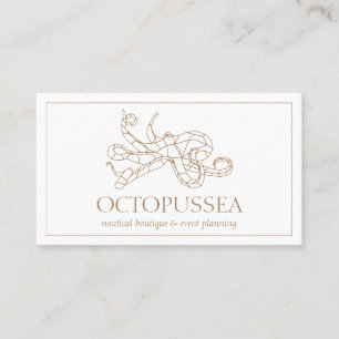 Bruine lijn minimalistische nautische zee octopus visitekaartje