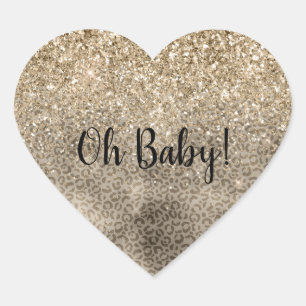 Bruine luipaard Print Gouden Glitter Glitter Hart Sticker