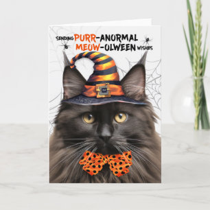 Bruine Maine Coon Kat PURRanormale MEOWolween Feestdagen Kaart