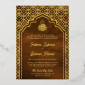 Bruine Marokkaanse Boog Moslim Bruiloft Gouden Fol Folie Uitnodiging (Voorkant)