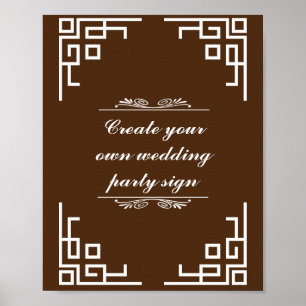 Bruine maroon Swirl White Border Wedparty Sign Poster