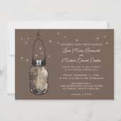 Bruine Mason Jar Fireflies bruiloft uitnodiging (Voorkant)