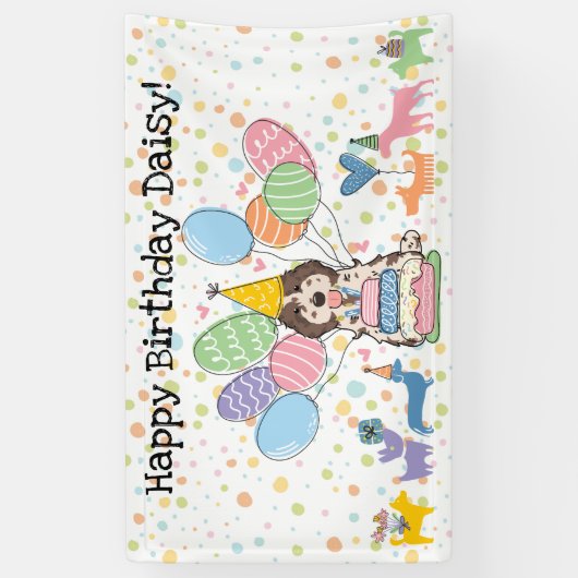 Bruine Merle Cockapoo Cavapoo Hond Verjaardagsfees Spandoek (Verticaal)