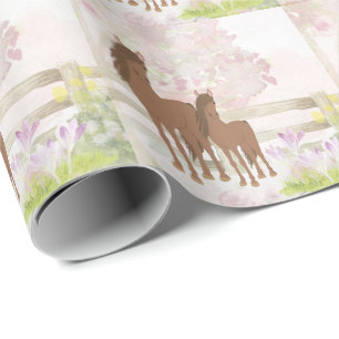 bruine merrie en veulen paard cadeaupapier