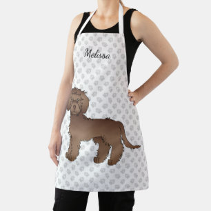 Bruine Mini Goldendoodle Cartoon Hond & Naam Schort
