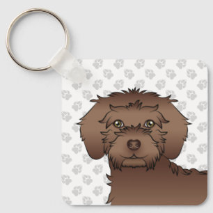 Bruine Mini Goldendoodle Cartoon Hond & Naam Sleutelhanger