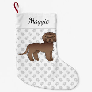 Bruine Mini Goldendoodle Mopshond Cartooneske hond Kleine Kerstsok