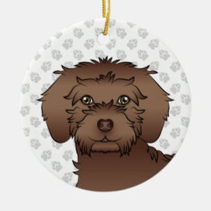 Bruine Mini Goldendoodle Mopshoofd van een Tekenfi Keramisch Ornament