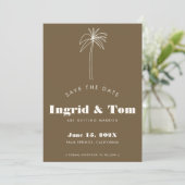 Bruine minimalistische tropen save the date (Staand voorkant)