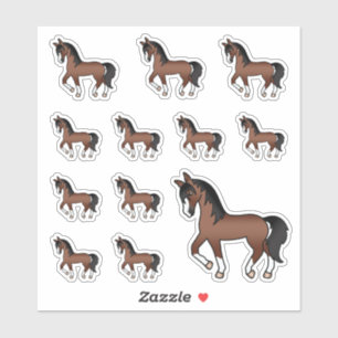 Bruine Moppertige Cartoon Dravende Paarden Sticker