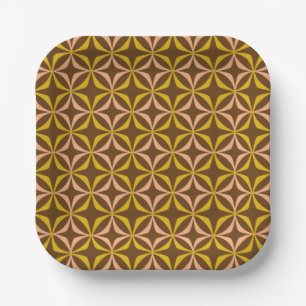 Bruine Mosterd Perzik Retro 70s Geometrisch Patroo Papieren Bordje