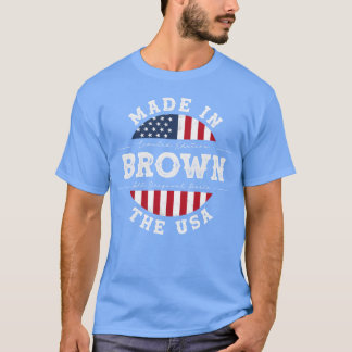 Bruine Naam Patriottisch Amerikaans Gemaakt in de T-shirt