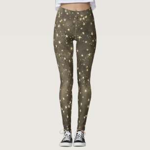 Bruine nachtelijke hemel hemels gouden ster patroo leggings