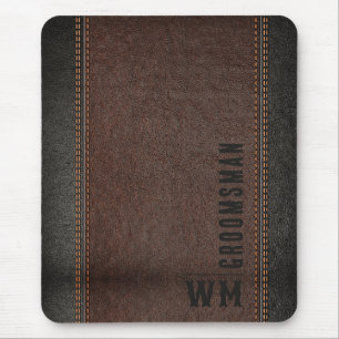 Bruine namaakleren monogram bruidsjonker cadeau muismat